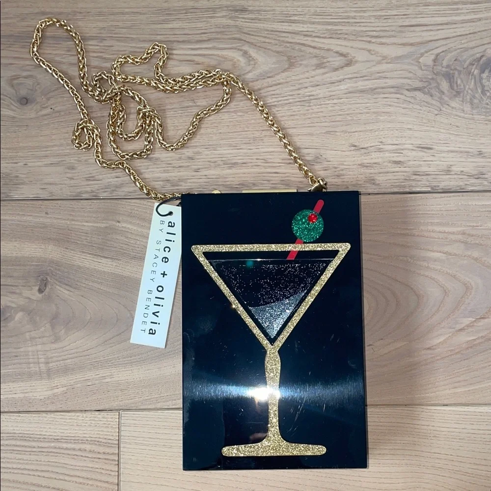 Alice + Olivia Black Acrylic Martini Box Clutch with Gold Glitter - Picture 5 of 8